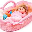 Baby Doll Bassinet Portable Carrier for 8-12 Inches Doll Accessories Baby Doll Crib Set Toys Baby Doll Cradle Sleeping Basket Bed