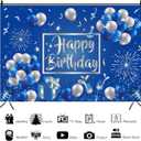 Blue and Silver Birthday Backdrop Indoor Outdoor Decorations Birthday Party Supplies Photography Background for Favor Boys Girls Kids Men Women 5x3ft