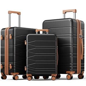 voyzap 3 Piece Luggage Set, 20/24/28 Inch Expandable Luggage Sets with Spinner Wheels, ABS+PC Hardshell Suitcases, Suitcase Set with Double-Layer Explosion Zipper, TSA Lock, Black