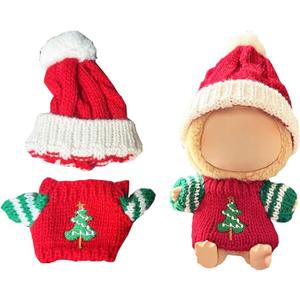 17cm Dolls Christmas Outfit - 2-Piece Clothing Set for Labubu Clothes Set Including a Knitted top&hat Accessories, Christmas Clothes for Labubu Dolls Accessories- (No Doll)