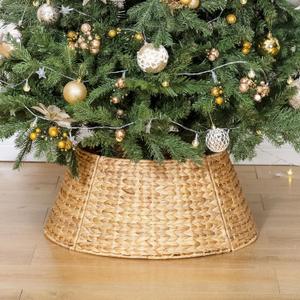 StorageWorks 22.5 Inch Christmas Tree Collar, 4-Piece Durable Christmas Tree Base Cover for Artificial Trees, Handcrafted Wicker Tree Skirt for Home Decor, Medium