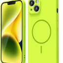 oakxco for iPhone 13 iPhone 14 Case Silicone Mag Safe, Magnetic Slim Thin Phone Case Compatible with Magsafe, Women Girls Cute Girly Bright Fluorescent Rubber Safecase with Camera Cover, Neon Green