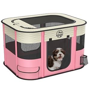 Dog playpen Puppy Play Pens Foldable Pet Crate Cage Kennel for Indoor Collapsible Kitten Enclosure with Carrying Case Food Bowl Travel Outdoor Hamster Rabbit Guinea Pig Small Animals (Pink, L, 1)