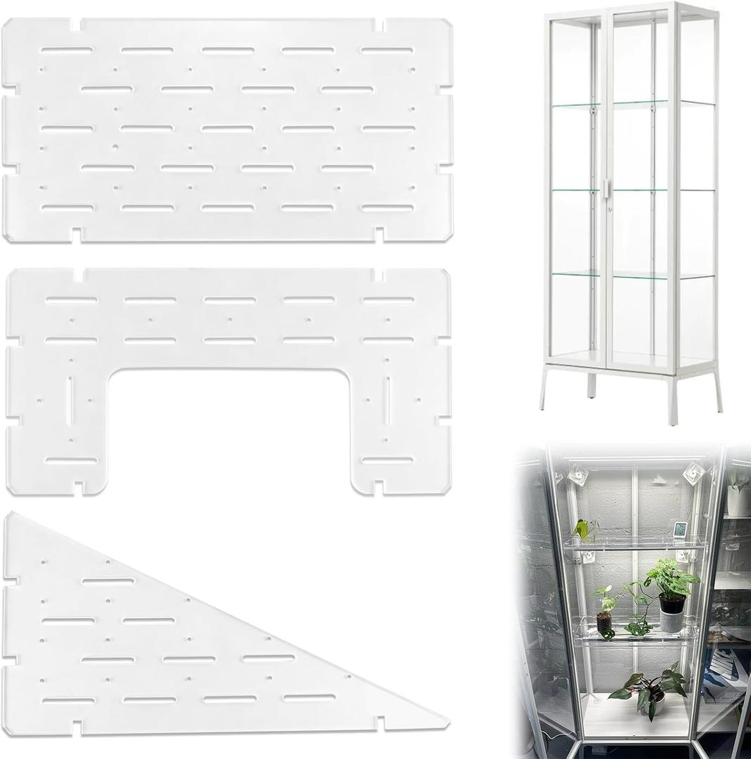 Acrylic Shelves for IKEA Milsbo Cabinets, Clear Acrylic Plant Corner Shelves Compatible with IKEA Milsbo Tall Greenhouse Cabinet - 8mm Thick 3 Pack Combo Set