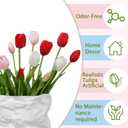 15 Pcs White-Light Pink-Red Artificial Tulips Fake Flowers, Premium Latex Lifelike Texture, UV Resistant Waterproof Faux Tulip Bouquets with Snap-on Petals for Outdoor, Home, Wedding Decor