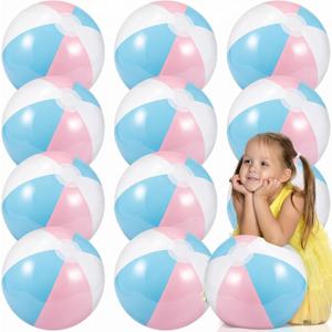 MiniInflat 12 Pcs 16" Pastel Inflatable Beach Balls Bulk Jumbo Macaron Rainbow Beach Balls Blow up Pool Game Toys for Kid Adult Summer Swimming Luau Hawaiian Party Decorations