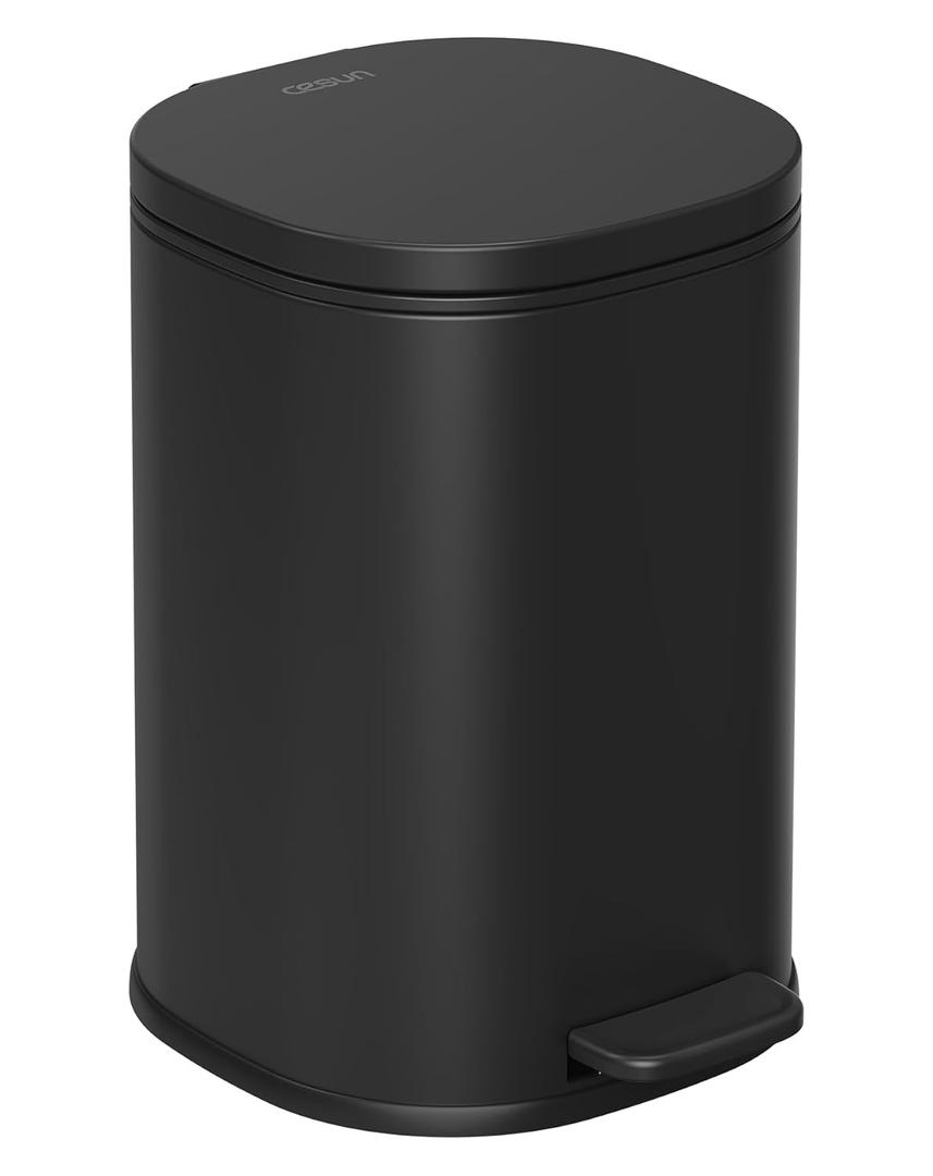 Cesun Black Bathroom Can with Lid, 1.3 Gallon Small Garbage Can with Foot Pedal, Metal Round Wastebasket for Bathroom, Bedroom, Office, Matte Black