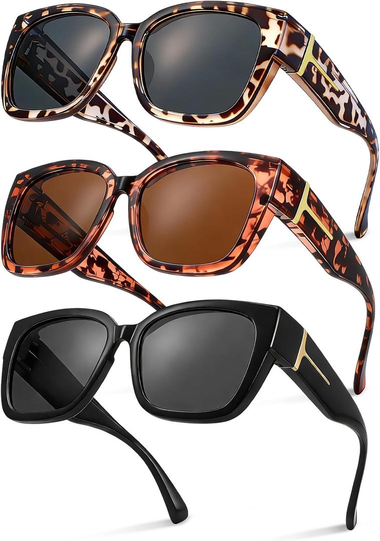 JATEBI 3 Pack Oversized Over Glasses Sunglasses for Women Men Polarized Fit Over Sun Glasses UV400 Protection