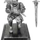 Knight Pen Holder with a Sword Kneeling Medieval Soldier Pencil Stand Desk Organizers Fancy Cool Office Home Tabletop Decor for Men Father Husband (Silver)