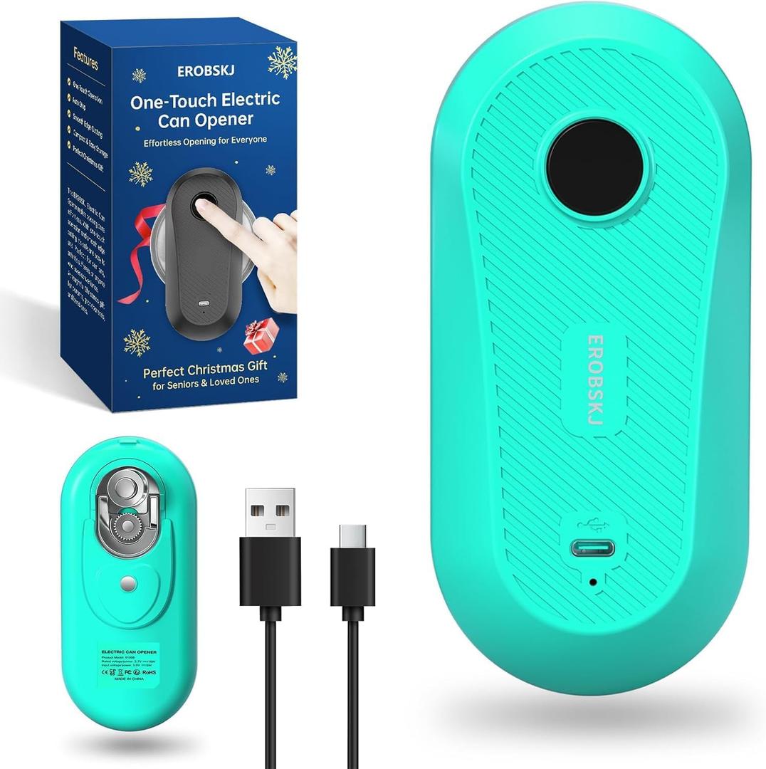 Auto Electric Can Opener, Rechargeable Can Openers for Seniors & Arthritis, One-Touch Automatic Can Opener, Hands-Free, Smooth Edge, Compact, Cordless, Food-Safe Kitchen Gadgets (Small - Auto Stop, Green)