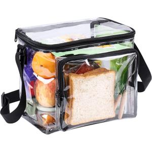 Clear Lunch Bag for Work Correctional Officers - Plastic Transparent Lunch Tote Stadium Bags See Through Womem and Men Ideal for Children 3+, 10.6x8.6x6 inches (Black-1 Pack)