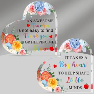 Yulejo 2 Pieces 2026 Teacher Appreciation Gifts for Women Men Thank You Teacher Gift from Student Heart Acrylic Sign Paperweight Presents Graduation Retirement End of Year Keepsake Office Decor