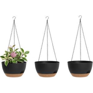Hanging Planters 3-Pack, 8 Inch Self-Watering Hanging Pots with Drainage Hole and Chains, Plastic Planters for Indoor OutdoorBlack Brown