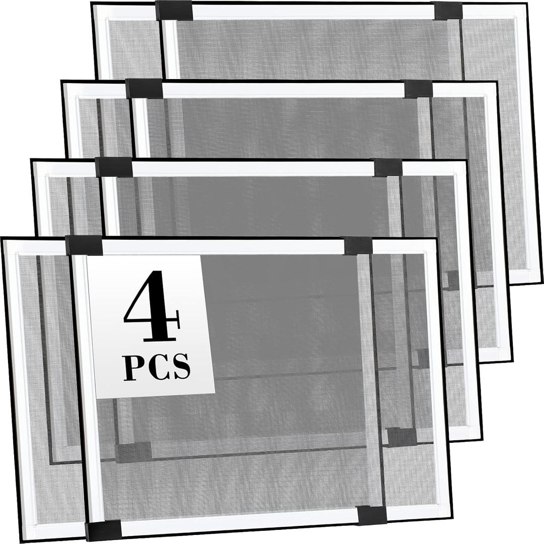 Lounsweer 4 Pcs Expandable Window Screen Adjustable Sliding Window Screen Mesh with Aluminum Frame for Home House (25"-45" W X 18" H)