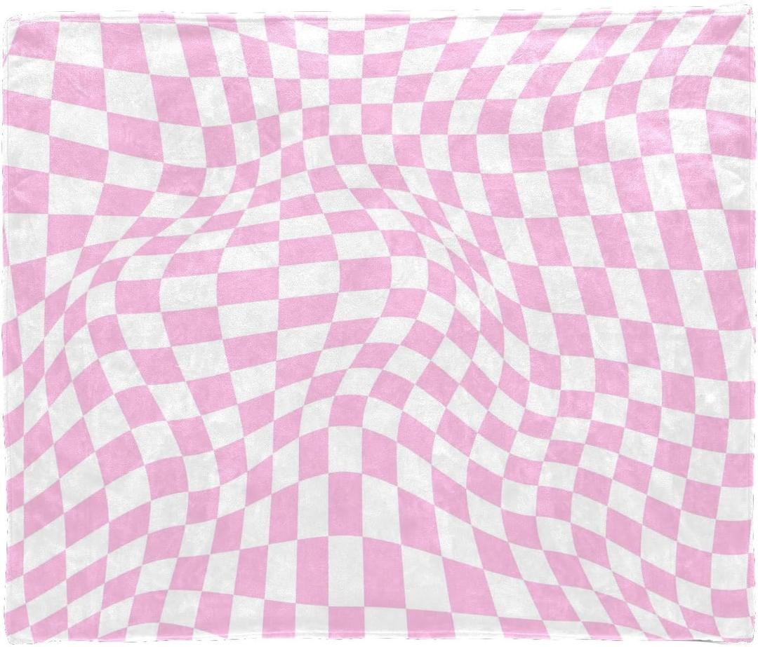 Blanket Pink Checkered Plaid Blankets 60X50 Inch Soft Fleece Blanket