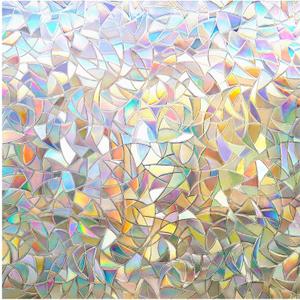 rabbitgoo Window Privacy Film Rainbow Film Decorative Window Sticker, 3D Static Stained Glass Cling Tint for Home Heat Control Non-Adhesive, 35.4 x 118.1 inches (Clear)