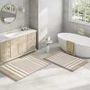 Tindbea Bathroom Rugs Set 2 Piece, Extra Soft and Absorbent Fluffy Striped Chenille Bath Mat Rug Set, Non Slip Bathroom Floor Mat, Machine Washable (24" x 35" Plus 20" x 32", Khaki)