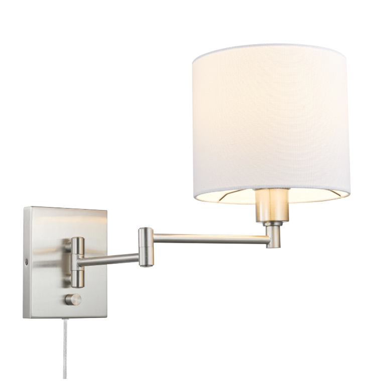 Globe Electric Anderson 1-Light Brushed Steel Plug-In or Hardwire Wall Sconce