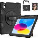 SUPFIVES Case for iPad (A16) 11th/10th Generation 2022/2025, Full-Body Drop Protection Cover for iPad 10th Gen 10.9/11 inch with Screen Protector, 360 Rotate Stand, Shoulder Strap, Pencil Holder (Black)