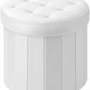 Bsketa Folding Storage Ottoman Round 14" x 14" x 13"Inch, Foot Stool with Thicker Foam Padded Seat Small Leather Storage Ottoman Bench Foot Rest for Living Room Foldable Coffee Table,White