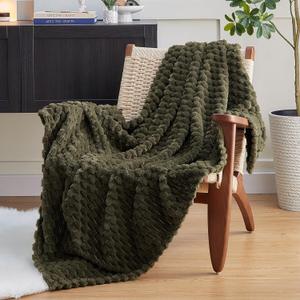 EXQ Home Fleece Blanket Twin Size for Couch or Bed - 3D Imitation Turtle Shell Jacquard Decorative Blankets - Cozy Soft Fuzzy Flannel Blanket Suitable for All Seasons (60"80",Dark Green)