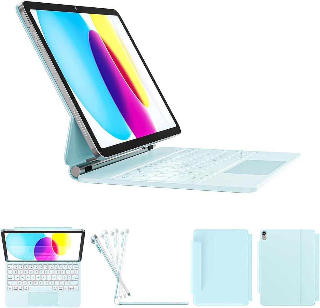 for iPad 11th(A16, 2025)/10th Generation Case with Keyboard, Magic Keyboard 2022, Springy Backlit Keys, Stain-Resistant Surface, Multi-Touch Trackpad, Light Blue