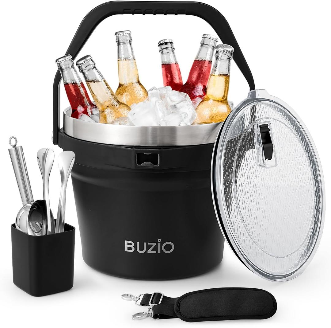 BUZIO 7.4 Qt/7 L Large Insulated Ice Bucket with Lid and Scoop & Tongs, 7 Liters