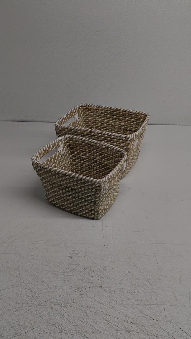 Woven Brown And White Storage Basket 2Pcs