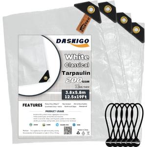 13 x 20Ft Extra Super Heavy Duty 12 Mil Thick Waterproof White Tarp Cover Sheet & 6 Pcs Bungee Balls