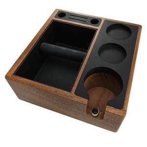 Walnut Espresso Knock Box and Tamping Station, Coffee Organizer Box Fit for 58mm Espresso Tamper Distributor Portafilter Holder & Puck Screen Multi Accessory Storage