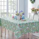 Newbridge Easter Cotton Tail Bunny Party Vinyl Flannel Backed Spring Tablecloth - Cottage Style Bunny Rabbit, Easter Egg & Floral Wipe Clean Easy Care Vinyl Tablecloth, 52" x 52" Square