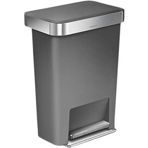 simplehuman 45 Liter / 12 Gallon Rectangular Kitchen Step Trash Can with Soft-Close Lid, Grey Plastic (Gray)