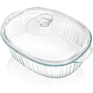 2 Pieces 3Qt Glass Casserole Dish with Lid, Extra Large Oval Glass Baking Pan, Heat-Resistant Covered Lasagna Cookware, Clear Deep Food Container, Mixing Bowl for Cooking, Oven&Microwave Safe