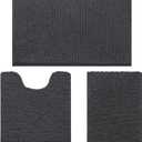 HOMEIDEAS 3 Pieces Bathroom Rugs, Ultra Soft Non Slip Absorbent Chenille Toilet Bath Mat Set,Grey-Dark Grey, 17"x24"+20"x32"+U Shape 20"x24"