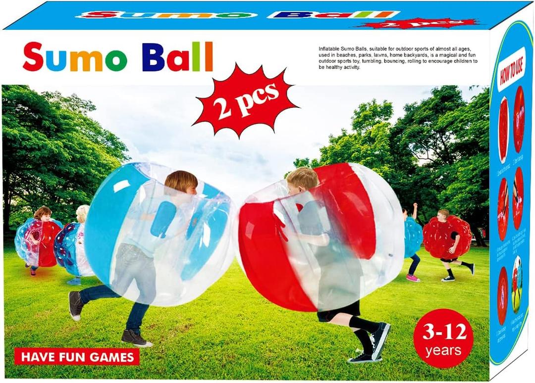 SUNSHINEMALL 2 Pack Sumo Balls for Kids Bumper Balls (3ft/0.90m) Inflatable Bubble House Summer Outdoor Toys for Adults Yard Human Hamster Ball Active Play(Red+Blue 36")