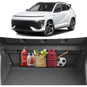 Canvcle Trunk Cargo Net for 2024-2026 Hyundai Kona Accessories Envelope Style Mesh Trunk Net Organizer and Storage Stretchable Adjustable Elastic Nylon Rear Cargo Netting with Hooks