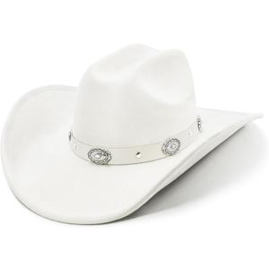 Cowboy Hat for Women and Men with Shapeable Wide Brim - Felt Cattleman Western Hats for Cowboys and Cowgirls (Large-X-Large, Ivory White)