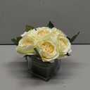 Artificial Peony Silk Flower Centerpieces Faux Floral Arrangement in Glass Vase for Home Wedding Table Decoration (Champagne)