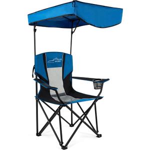 FAIR WIND Oversized Camping Lounge Chair with Adjustable Shade Canopy for Outdoor Sports - Support 350 LBS Heavy Duty Fold Quad Chair Arm Chair (Black Blue)