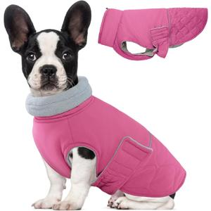 BRKURLEG Dog Winter Jacket, Warm Dog Winter Coats for Small and Medium Large Dogs, Reflective Adjustable Pet Cold Weather Coats, Waterproof Dogs Snow Jacket Clothes Fleece Vest (L, Rose Red)