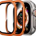 WSKEN for Apple Watch Ultra 3/Ultra 2/Ultra Screen Protector 49mm,9H Tempered Glass + Titanium Alloy Frame, [Keep Original] [Touch Sensitive] Lightweight Protective Glass Film for iwatch Ultra 3/2/1 (Orange)