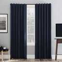 Sun Zero Greyson Faux Dupioni Silk Thermal Extreme Total Blackout Back Tab Curtain Panel, 50" x 95", Navy Blue
