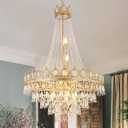 TOCHIC French Empire Crystal Chandelier 9 Lights Modern Gold Chandelier, Luxury High Ceiling Light Fixture for Dining Living Room, Bedroom, Kitchen Island, Foyer, Hallway, 28.5" W x 43.7" H