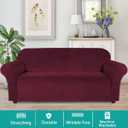 Turquoize Velvet Couch Covers Sofa Covers for 3 Cushion Couch Stretch Sofa Slipcovers with Non Slip Elastic Bottom Furniture Protector for Pets Crafted from Soft Thick Velvet Fabric (Sofa, Burgundy)