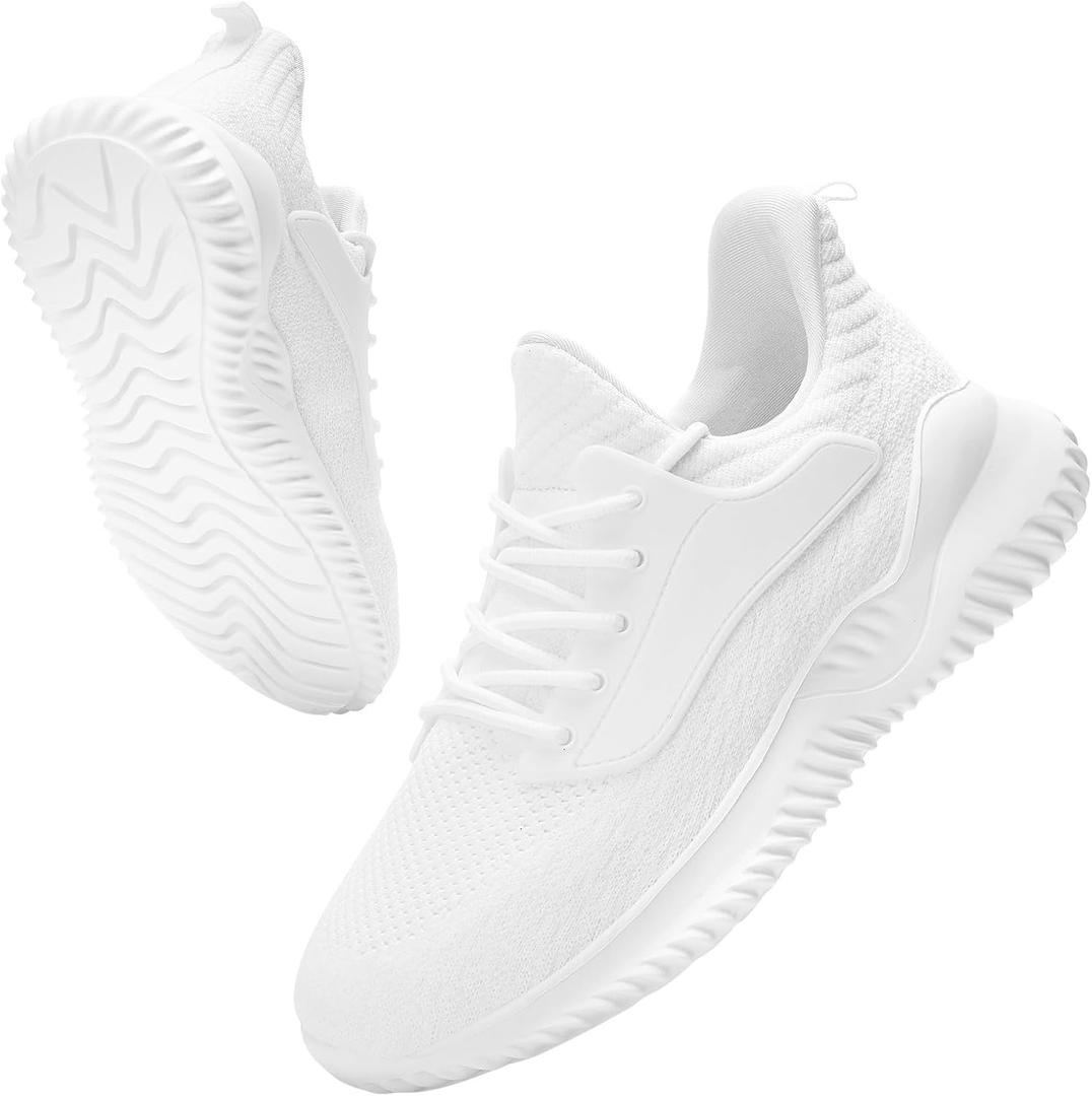 VIPSUPER Womens Tennis Shoes Walking Sneakers - Memory Foam Nursing Running Gym Athletic Workout Slip On Comfort Work Shoe Lightweight All White Size 7.5 US