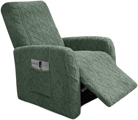 GOSTADY Recliner Chair Covers 4Pcs Plush Jacquard Small Recliner Sofa Slipcover Stretch Recliner Slipcover for Lazyboy Chair with Storage Pocket Furniture Protector for Living Room, Deep Green