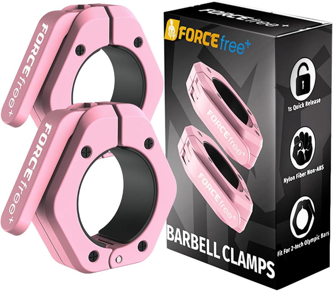 Barbell Clips (Pair), Barbell Clamps, Quick Release Olympic Barbell Clamps with Anti Slip TPR Grip, Barbell Collars for Secure Weightlifting & Powerlifting (Pink)
