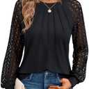 AUTOMET Womens Long Sleeve Shirts Pleated Lace Tops Fall Fashion Outfits Business Casual Blouses, Black, L