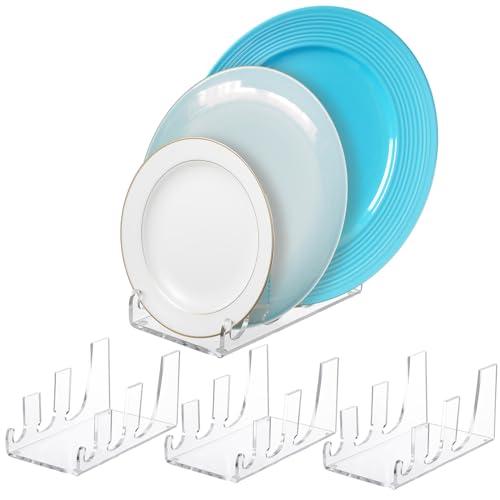 Yoande 4 Pcs 3 Tier Plate Dinnerware Display Stand Acrylic Clear Plate Stand China Platters Holder Setting Racks for Kitchenware Display Cabinet Organizer