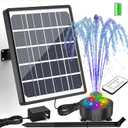 AISITIN 8W Solar Water Fountain with Colorful LED Lights & 3000mAh Rechargeable Battery, Remote Control Solar Fountain Pump with 16 Nozzles and Charging Cable for Garden, Bird Bath, Pond and Outdoor (Black)